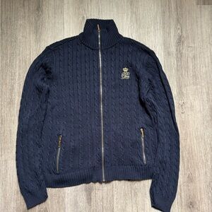 Ralph Lauren Zip Knit Sweater Navy Crest Detail